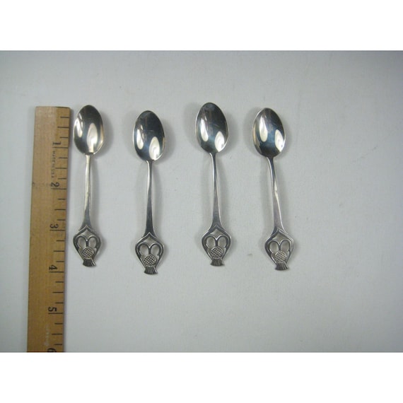 Set of 4 Vintage Silver Teaspoons Thistle Design Signed - Etsy
