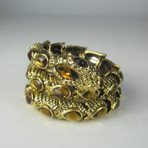 Gold Tone Snake Wrap Spiral Bracelet Coil Rhinestones Adjustable Statement