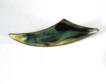 Moderne Abstrakte Brosche Emaille Kupfer Grün Pin Artisan Vintage Studio Swoop