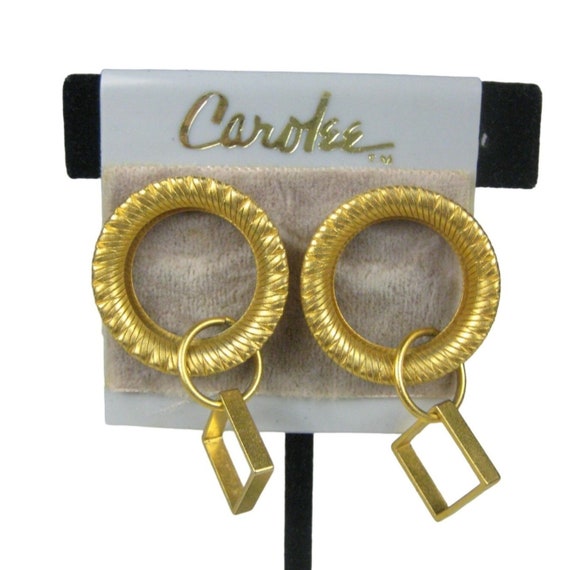 Carolee Goldtone Dangle Earring Pierced Geometric… - image 1