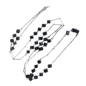 Crown Trifari Necklace Plastic Beaded 58 in Silvertone Chain Vintage 1970