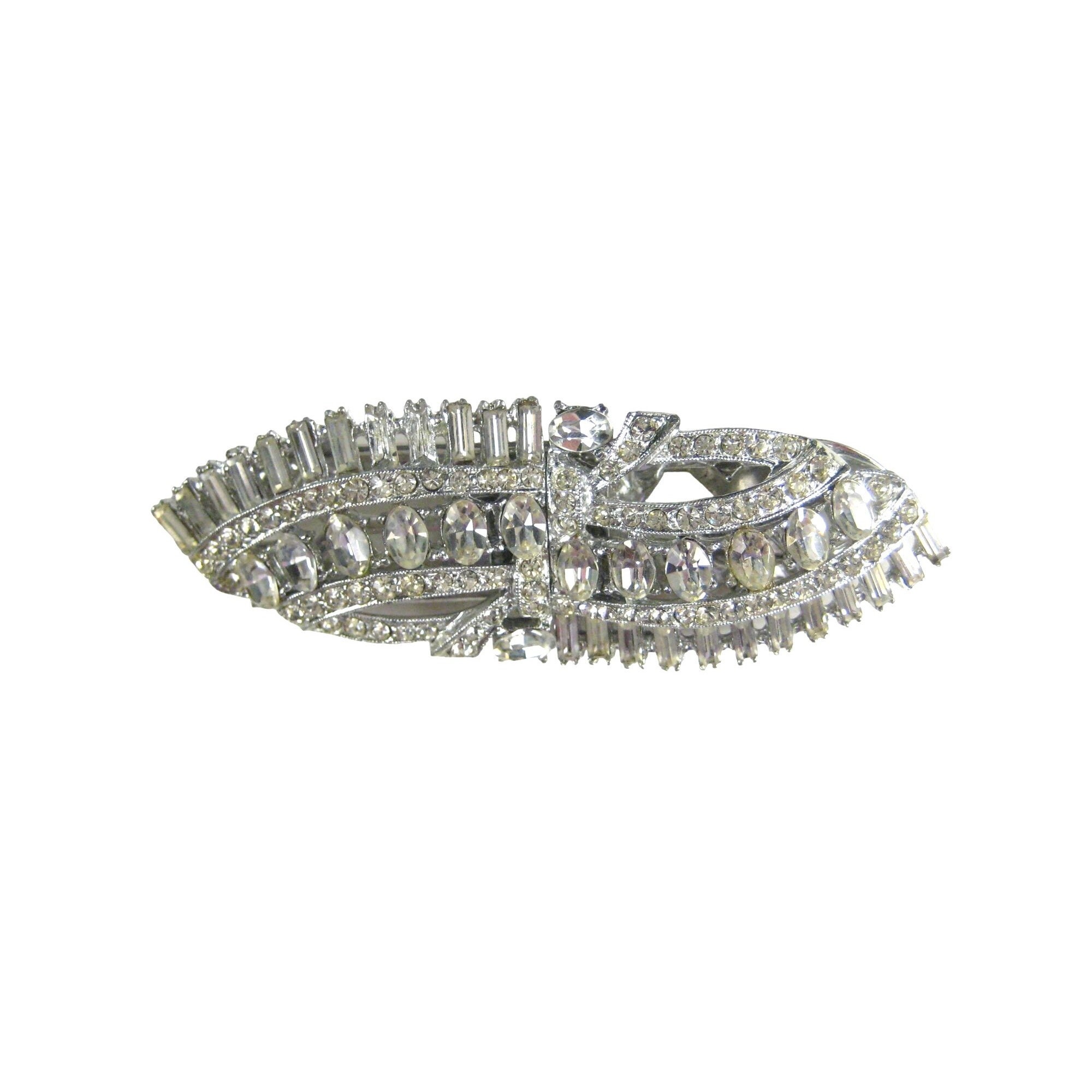 Vintage 1930s Clear Crystal Diamanté Duette Clip, Two Dress