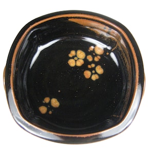 Studio Pottery Brown Asian Influence Bowl Flower Handles Footed Ceramic 7.25 in