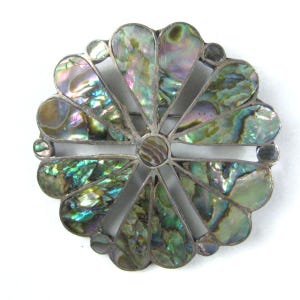 Taxco Mexico Vintage Sterling Silver Abalone Shell Inlay Brooch Pin Brooche RU