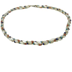 Collar vintage de cuentas de nácar y concha, trenzado, 38 cm, gargantilla, verano, playa.