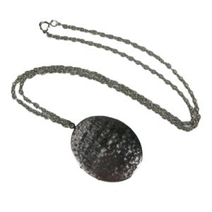 Locket Necklace Vintage 1970s Silvertone Chain Pendant Statement Retro 24 inch