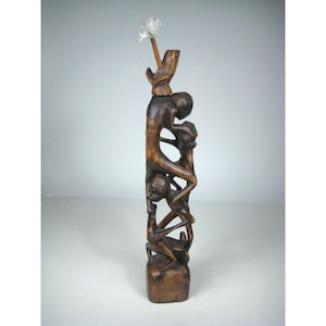 African Makonde Tree of Life Hand Carved Ebony Wood Statue Tribal Figures 13 in