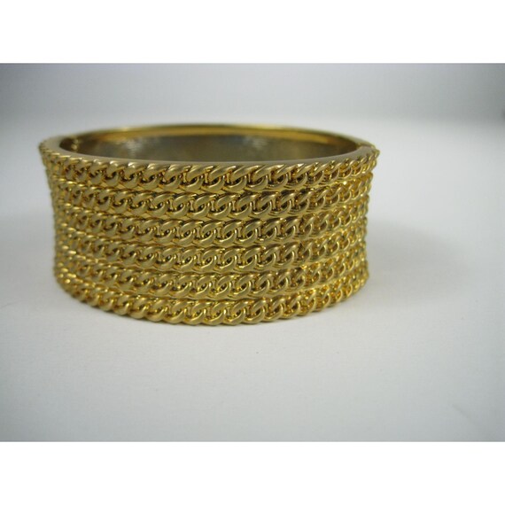 Gold Tone Wide Hinged Statement Bangle Bracelet C… - image 7