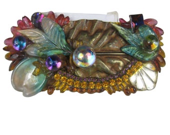 Wendy Gell Handmade Crystal Chunky Belt Buckle Vintage 1982 Statement Art Glass