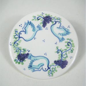 Decorative Ceramic Coaster Hand Painted Doves Grapes Horwitz Trivet