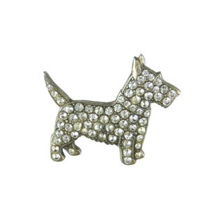 Vintage Rhinestone Scottie Dog Brooch Pin Silvertone Terrier Scottie Dog Lover