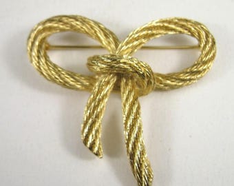 Christian Dior 1980s Vintage Gold Twist Rope Bow Brooch Pin Large Couture Runway