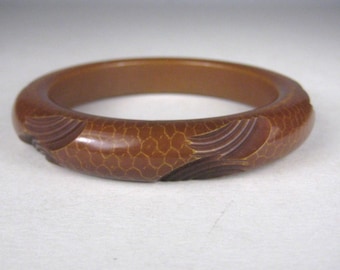 Pulsera de baquelita Brazalete vintage Tallado Piel de serpiente sintética Peine de miel Sobreteñido
