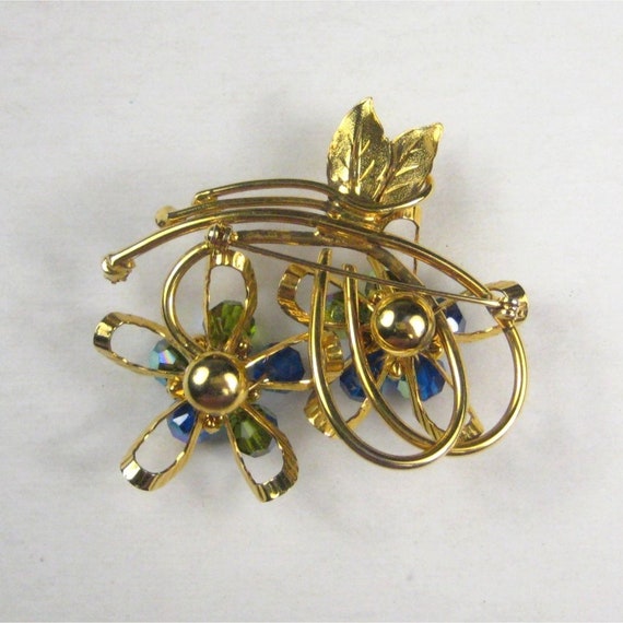 Hobe Vintage Goldtone Double Flower Aurora Boreal… - image 3