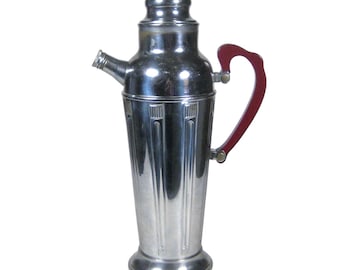 Cocktail Shaker Vintage 1930s Art Deco Stainless Chrome Bakelite Handle