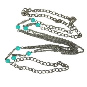 Silvertone Chain Necklace 52 inch Multi Strand Plastic Beaded Vintage 1970