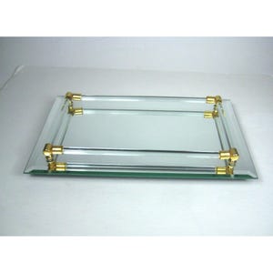 Mirrored Vanity Tray Gold Vintage Taiwan 1980 Perfume Display Art Deco Style