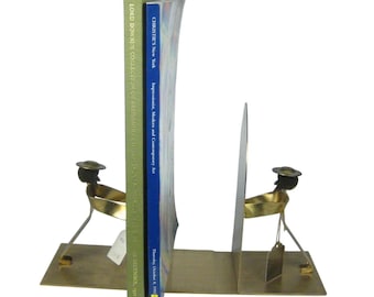 Vintage Brass Bookends Figures Holding Up Books Made Israel Lifeline for Old
