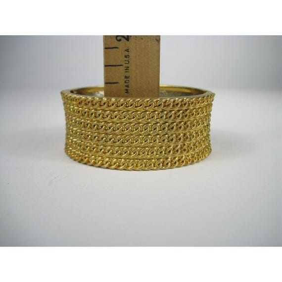 Gold Tone Wide Hinged Statement Bangle Bracelet C… - image 3