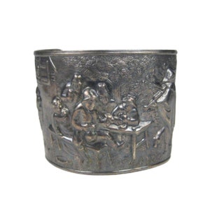 Declaración Vintage DINAMARCA firmado plata brazalete pulsera Tavern Repousse