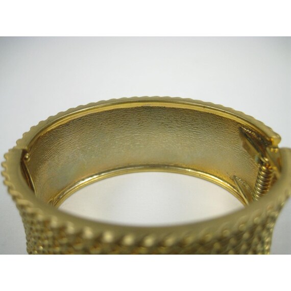 Gold Tone Wide Hinged Statement Bangle Bracelet C… - image 9