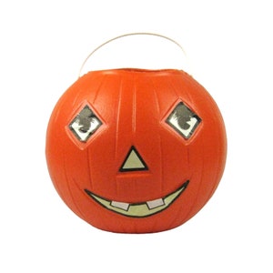 Halloween Pumpkin Pail Candy Bucket Plastic Jack Lantern Vintage USA Paper Eyes