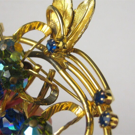 Hobe Vintage Goldtone Double Flower Aurora Boreal… - image 4