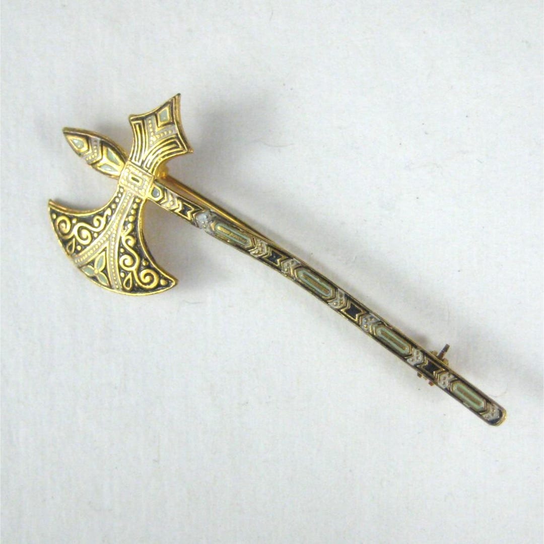 Vintage Ax Shaped Goldtone Enamel Brooch Pin Spain Imitation Toledo - Etsy