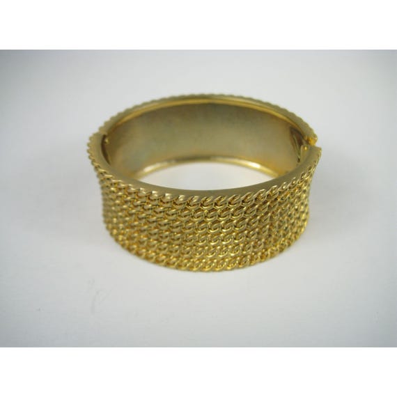 Gold Tone Wide Hinged Statement Bangle Bracelet C… - image 2