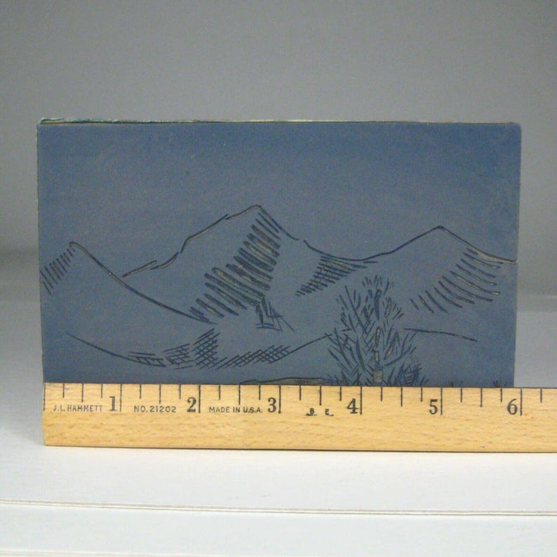 Mountain Landscape Linocut Linoleum Printing Wood Block Stamp Handmade 4 x 6 In bild 2