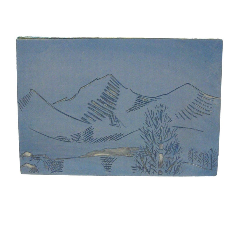 Mountain Landscape Linocut Linoleum Printing Wood Block Stamp Handmade 4 x 6 In bild 1