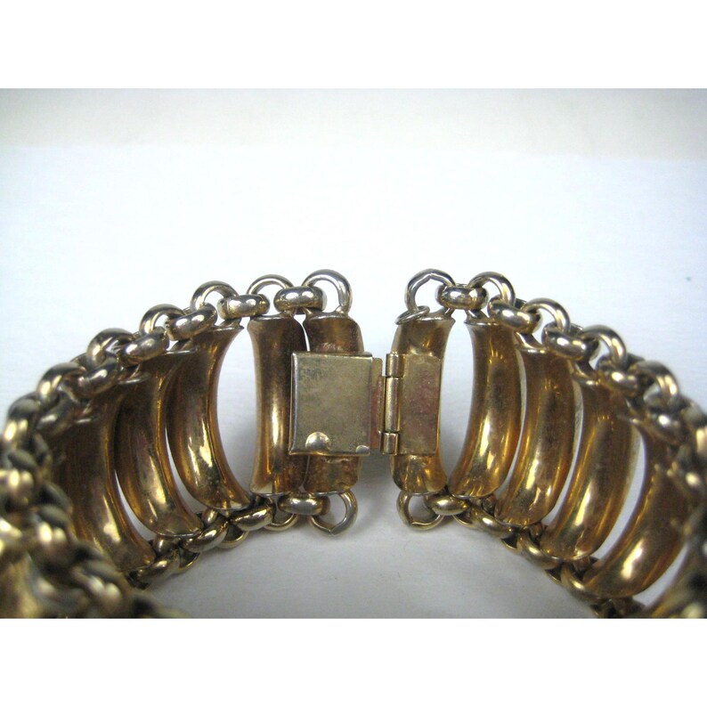 Vintage Heavy Bold Modern Gold Tone Statement Bracelet Textured Links ...