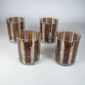 Set Of 4 Georges Briard MCM Marbled Tortoise Shell 22K Gold Lowball Glasses