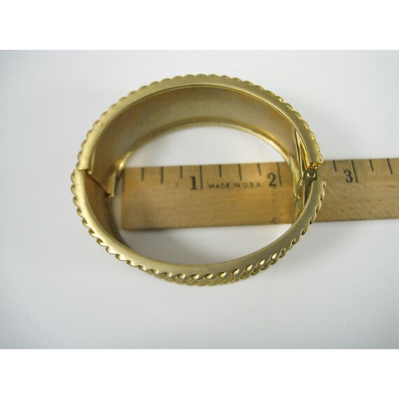 Gold Tone Wide Hinged Statement Bangle Bracelet C… - image 4