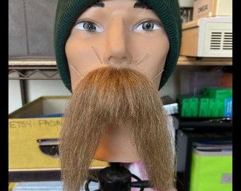 High Quality Handmade Dark Blonde Mustache, Extra thick & long, Human Hair, Film Lace