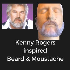 May include: A gray beard and mustache, inspired by Kenny Rogers, on a mannequin head.