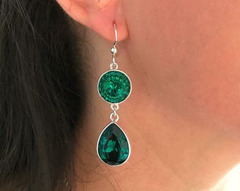 Louisiana State Silhouette Green Crystal Stud Post Dangle Earrings Louisiana State Silhouette Green Crystal Stud Post Dangle Earrings