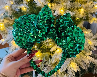 Christmas Green Confetti Sequin Mouse Ears
