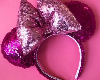 Fuchsia Sequin Ears with pink sequin bow
