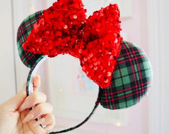 Green Plaid Mouse Ears