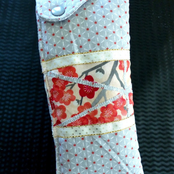 Etui lunettes tissu japonais fleuri rouge/gris