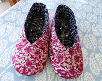 CHAUSSONS FEMME KIMONO "fines fleurs rose"