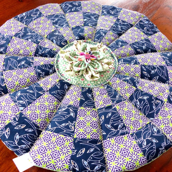 Napperon patchwork rond, bleu/vert