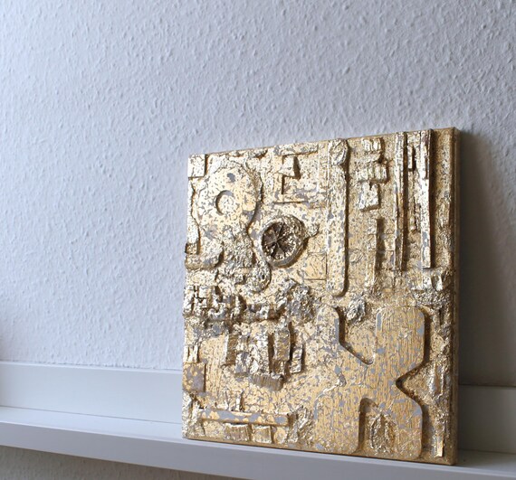 抽象アクリル画 金箔アート 金箔、絵画、抽象画、30x30x1.5 cm、アクリル画、金色の絵画