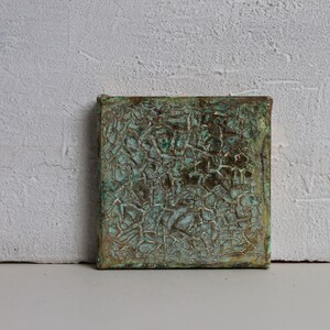 Abstract painting, 10x10x1.5 cm, metallic green, acrylic painting, structure, structure paste, pop art, mixed media, wall decoration, structure picture, art