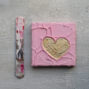 Heart, Gift Under 50, gold leaf,  pink, acrylic painting, Heart painting, contemporary art, original painting, abstract, impasto painting