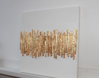 Gold leaf, Abstract, paper, gift, 16x16x0,6" office decor, mixed media, gold, wall decor, art, golden Art, contemporary, wall art, artworks