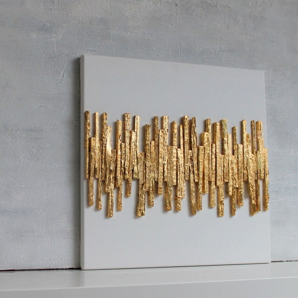 Gold leaf, Abstract, paper, gift, 16x16x0,6" office decor, mixed media, gold, wall decor, art, golden Art, contemporary, wall art, artworks