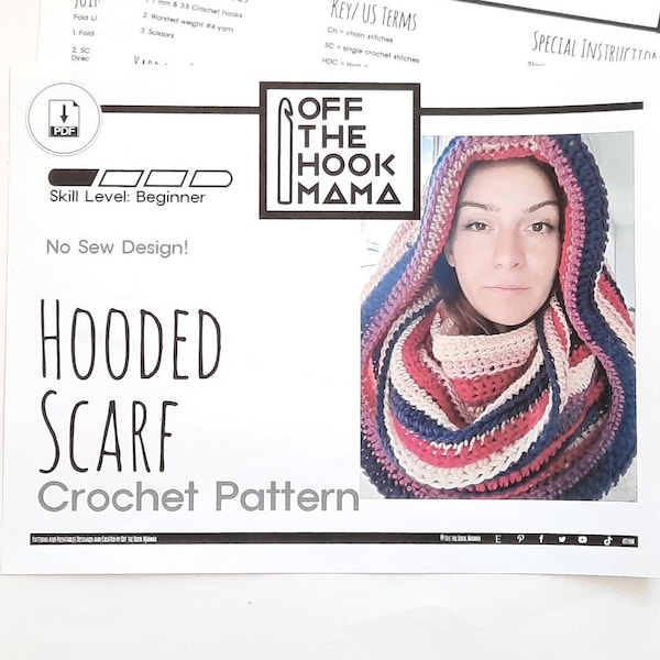 Hooded Scarf Pattern. Beginner Friendly Hooded Cowl Crochet Pattern. DIY Chunky Scarf with hood crochet pattern for beginners. Step by step.