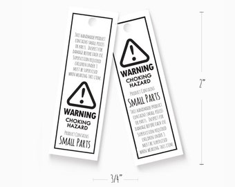 Warning Label Tags to Print and Cut - Slim Design includes 3pg and 32 tags - Choking Hazard Warning Hang Tag labels for Handmade Garments